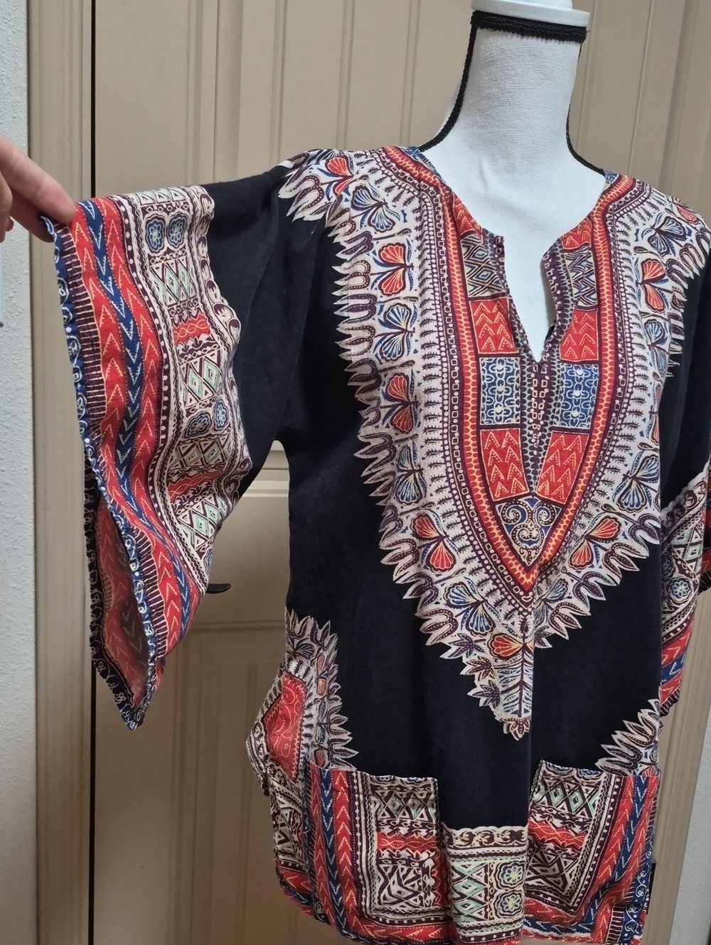 Boho Black Orange M Women's Tunic Scrub Top